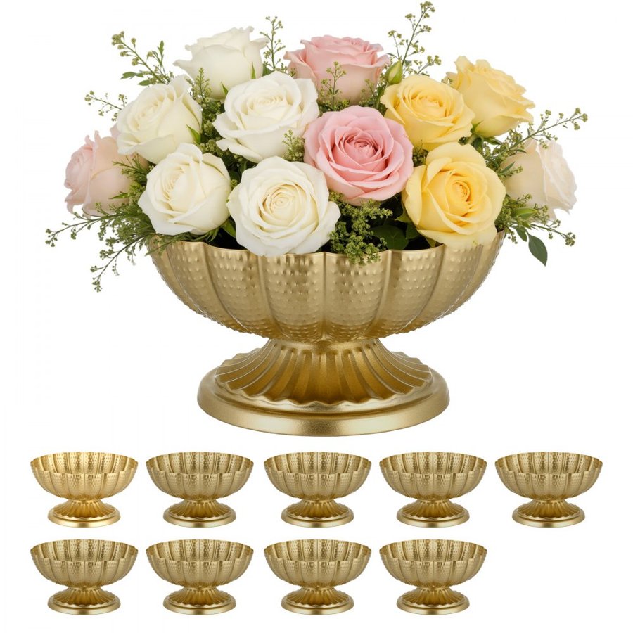 VEVOR 10 PCS Wedding Flower Vase, 12 cm Tall Mini Flower Table Centerpieces, Small Floral Bowl Decorative Easy Installation, Versatile Arrangement Stand for Party Events Home Decor Reception, Gold