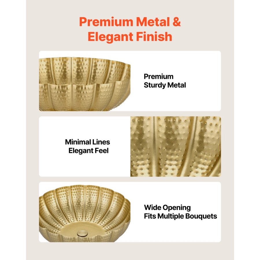 VEVOR 10 PCS Wedding Flower Vase, 12 cm Tall Mini Flower Table Centerpieces, Small Floral Bowl Decorative Easy Installation, Versatile Arrangement Stand for Party Events Home Decor Reception, Gold
