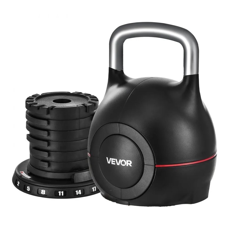 VEVOR Kettlebell, Adjustable Kettlebell with 7 Weight Levels (2, 5, 8, 11, 14, 17, 20 kg), Die-Cast Aluminum and Durable ABS Material, for Grip Strength Training, Full-body Workout & Cross-Training