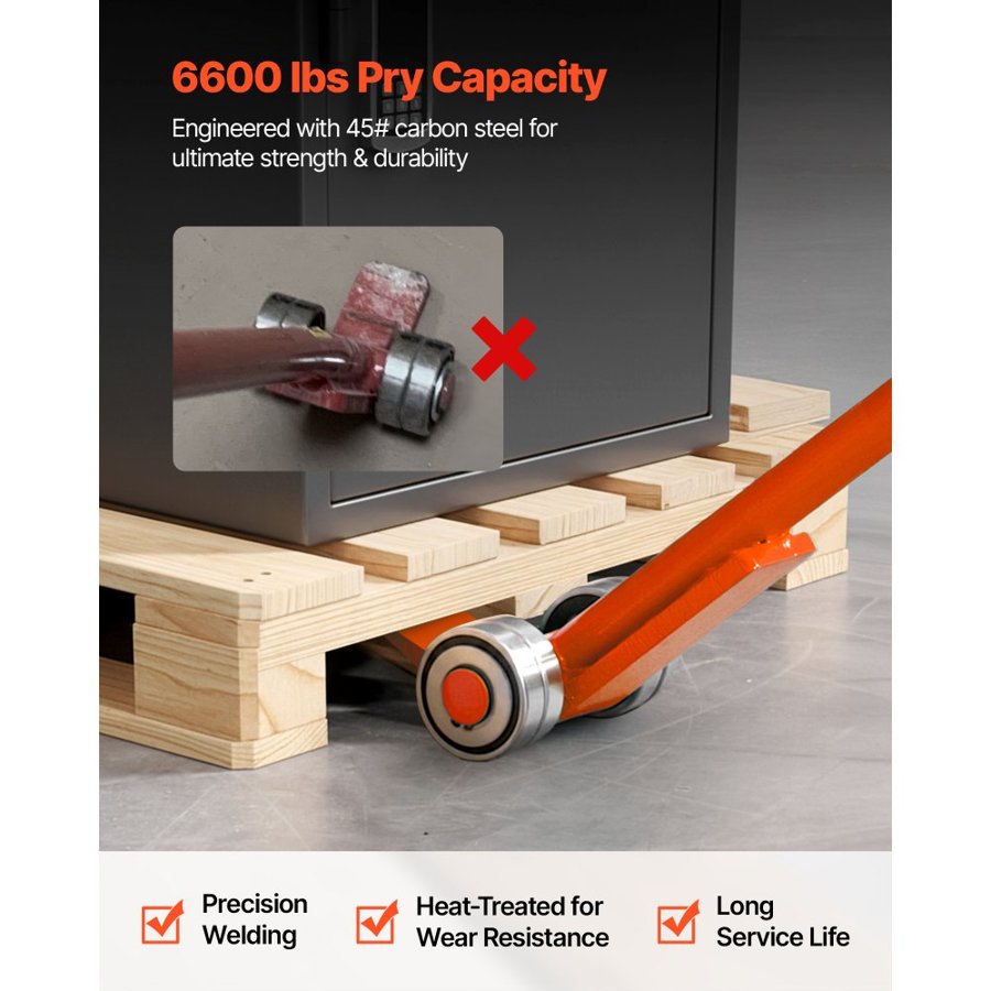 VEVOR Prylever Bar, 2994 kg Weight Capacity, 1.4 m Carbon Steel Handle Lever Dolly, Pry Lever Bar with Wheels for Large Pallets, Heavy Items, Concrete Blocks, Heavy Duty Equipment Handling