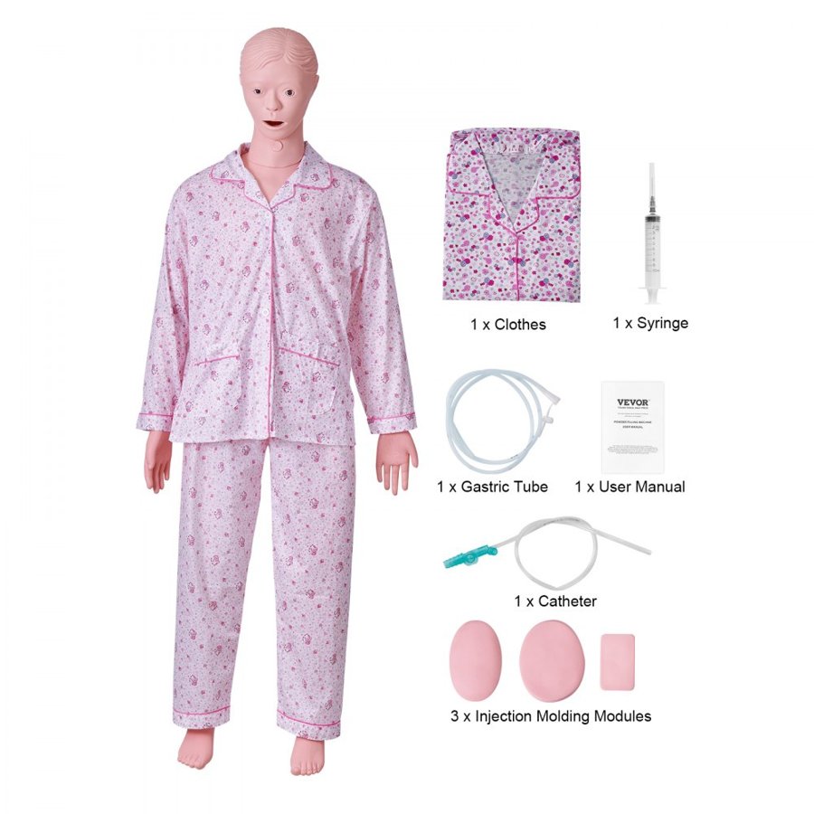 VEVOR Nursing Training Manikin, Female Life Size Demonstration Human Manikin for Nursing Training, Multifunctional Education Teaching Model Supplies, PVC Anatomical Mannequin Body Care Simulator Model