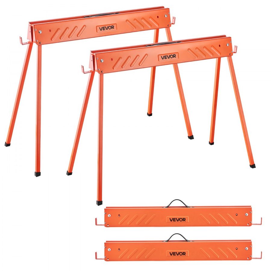 VEVOR Saw Horses 2 Pack Folding Work Horses 660 lbs Load Capacity Sawhorse, for Woodworking, Carpenters & Contractors, All-Metal Structure, Foldable & Portable with Heavy Duty Legs, Non-Slip Foot Pads