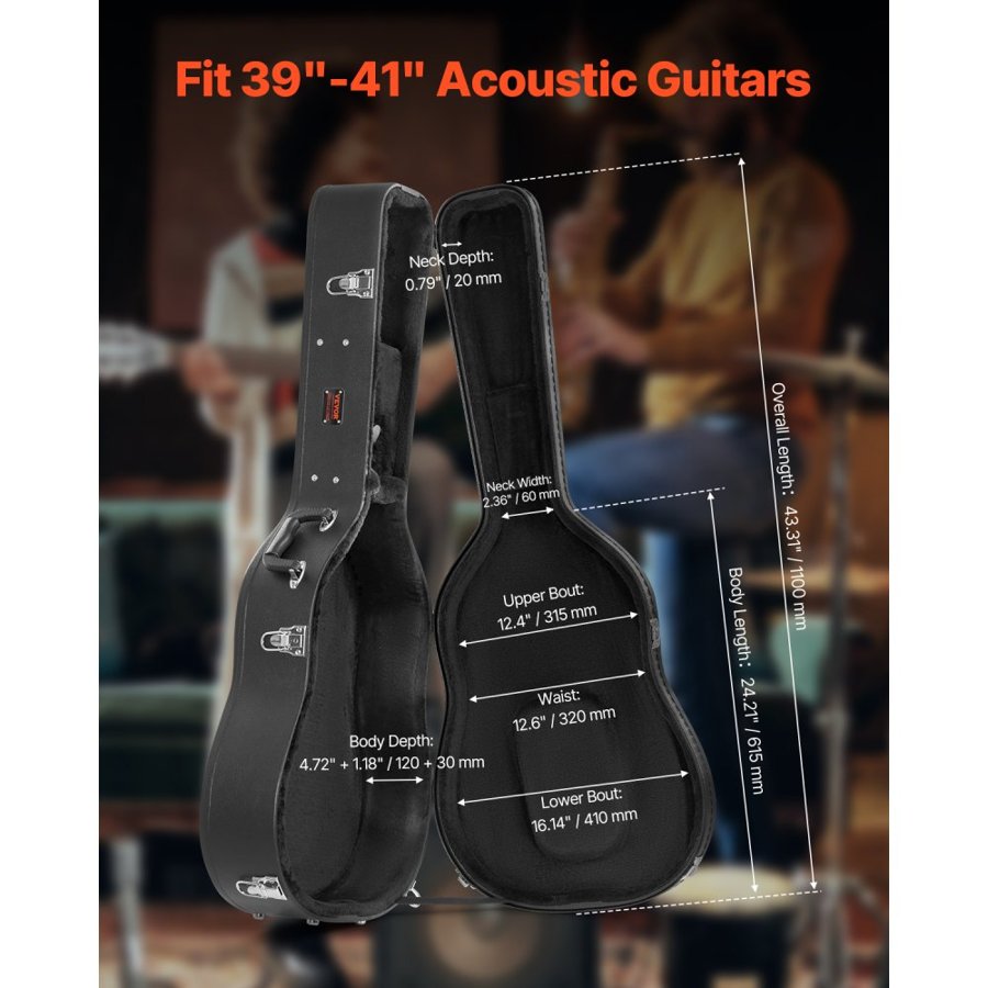 VEVOR Acoustic Guitar Hard Case 43.31 in / 110 cm With Lock And Keys for Acoustic Guitar