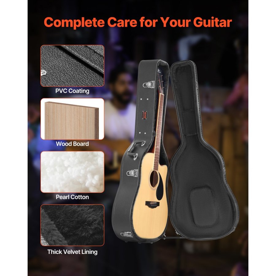 VEVOR Acoustic Guitar Hard Case 43.31 in / 110 cm With Lock And Keys for Acoustic Guitar