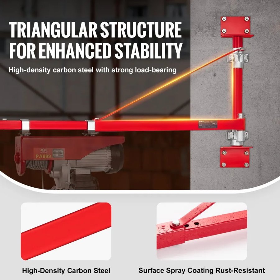 VEVOR Electric Hoist Support Arm, 600 kg Max Load Capacity, Electric Hoist Holder Swing Arm with Pole, Steel Hoist Frame, 180° Swivel Scaffold Hoist Lifting Arm, Winch Hoist Arm for Workshop, Garage