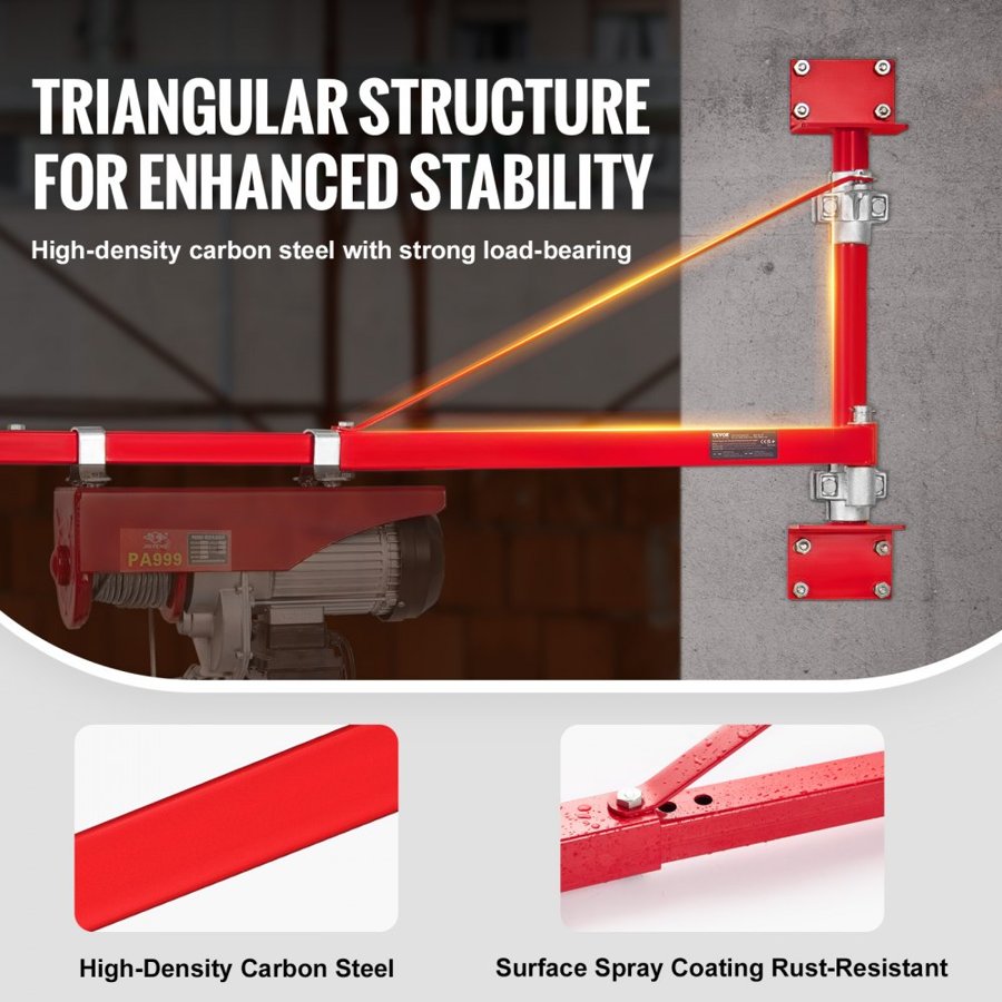 VEVOR Electric Hoist Support Arm, 300 kg Max Load Capacity, Electric Hoist Holder Swing Arm with Pole, Steel Hoist Frame, 180° Swivel Scaffold Hoist Lifting Arm, Winch Hoist Arm for Workshop, Garage