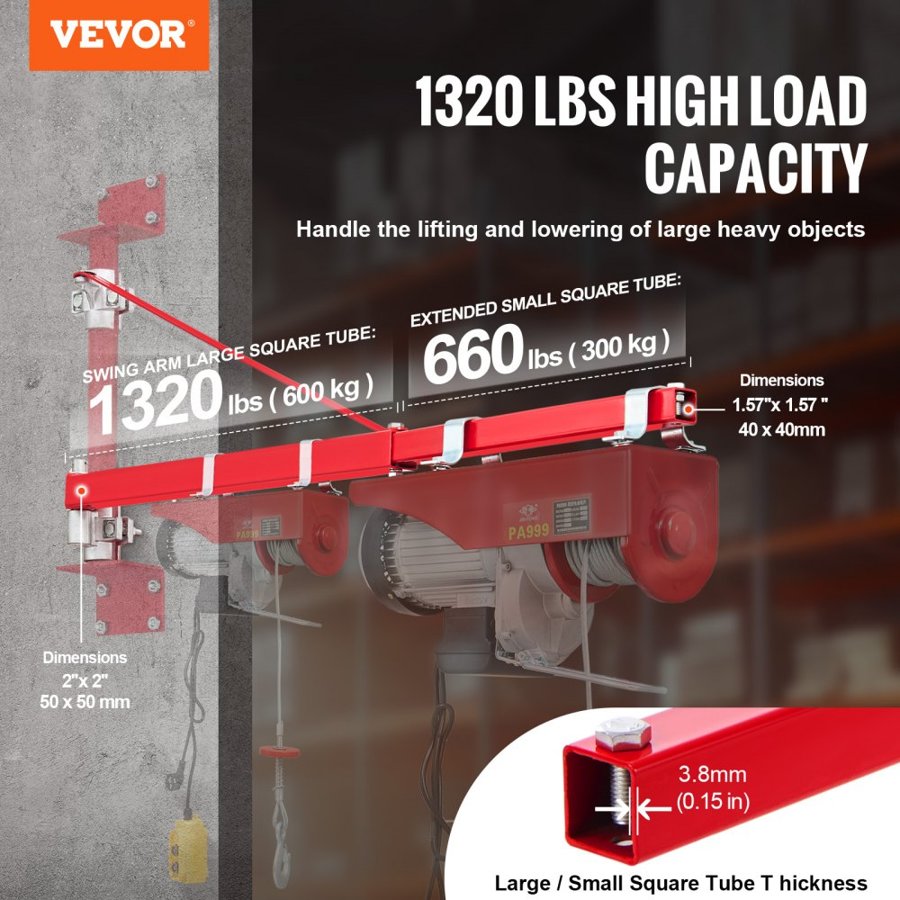 VEVOR Electric Hoist Support Arm – 600 kg, 180° Swivel