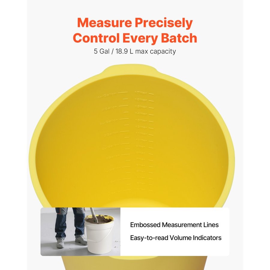 VEVOR 2 Pcs 18.9L Bucket Liner for Concrete Mix, Reusable Silicone Mortar Bucket Liner for Thinset Paint Concrete Epoxy Mixing, Heavy-duty Grout Mixer Insert with Measurements, Blue & Yellow