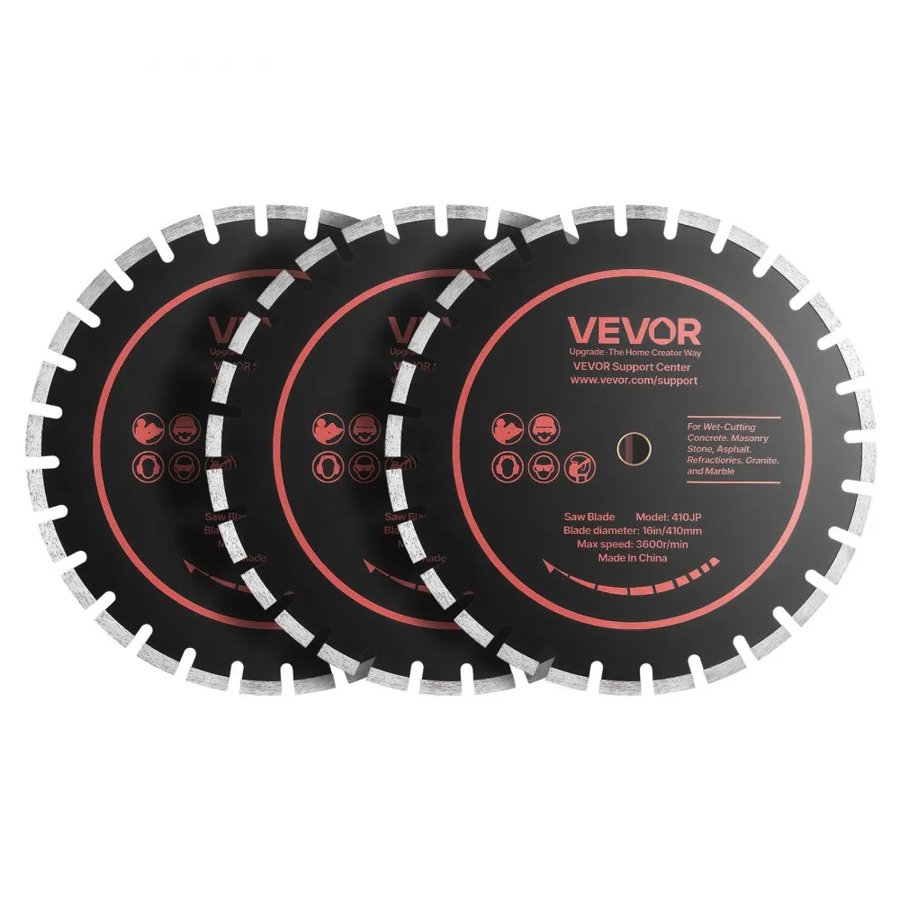 VEVOR Diamond Blades 410 mm, 3-Pack Concrete Saw Blade Set, 25.4 mm Arbor, High-Hardness Diamond Segments, 65Mn Steel Core, Dry Wet Cutting, Clean Edges for Concrete, Masonry, Brick, Stone, Granite