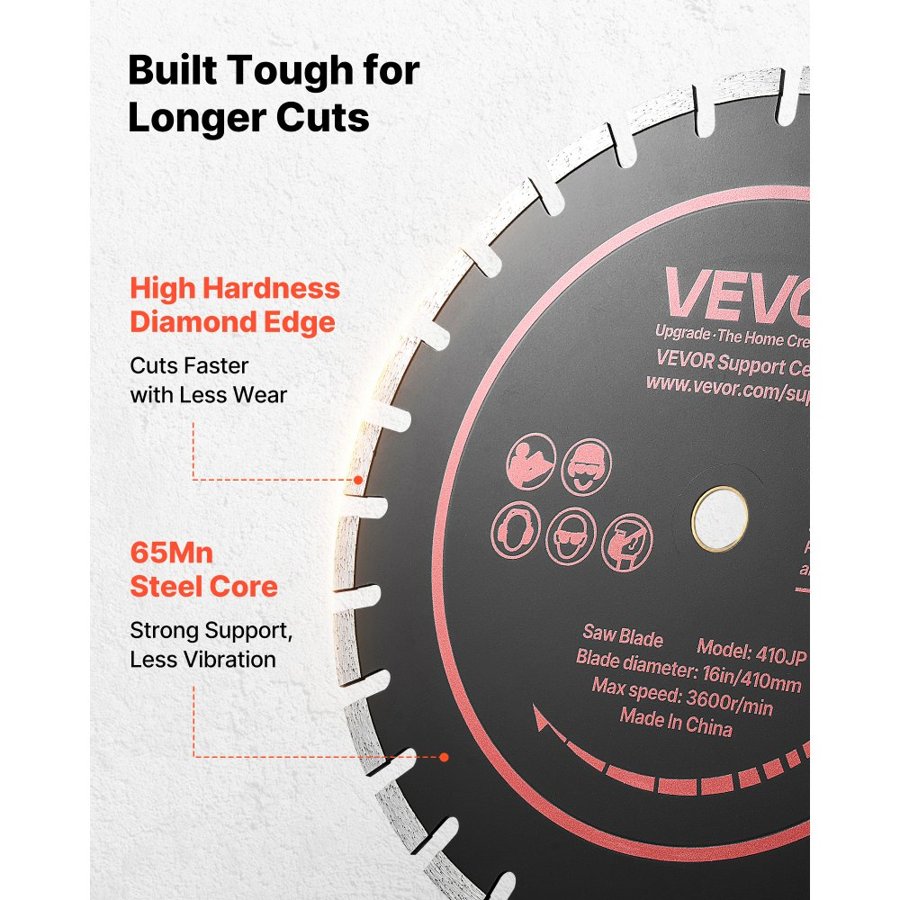VEVOR Diamond Blades 410 mm, 3-Pack Concrete Saw Blade Set, 25.4 mm Arbor, High-Hardness Diamond Segments, 65Mn Steel Core, Dry Wet Cutting, Clean Edges for Concrete, Masonry, Brick, Stone, Granite