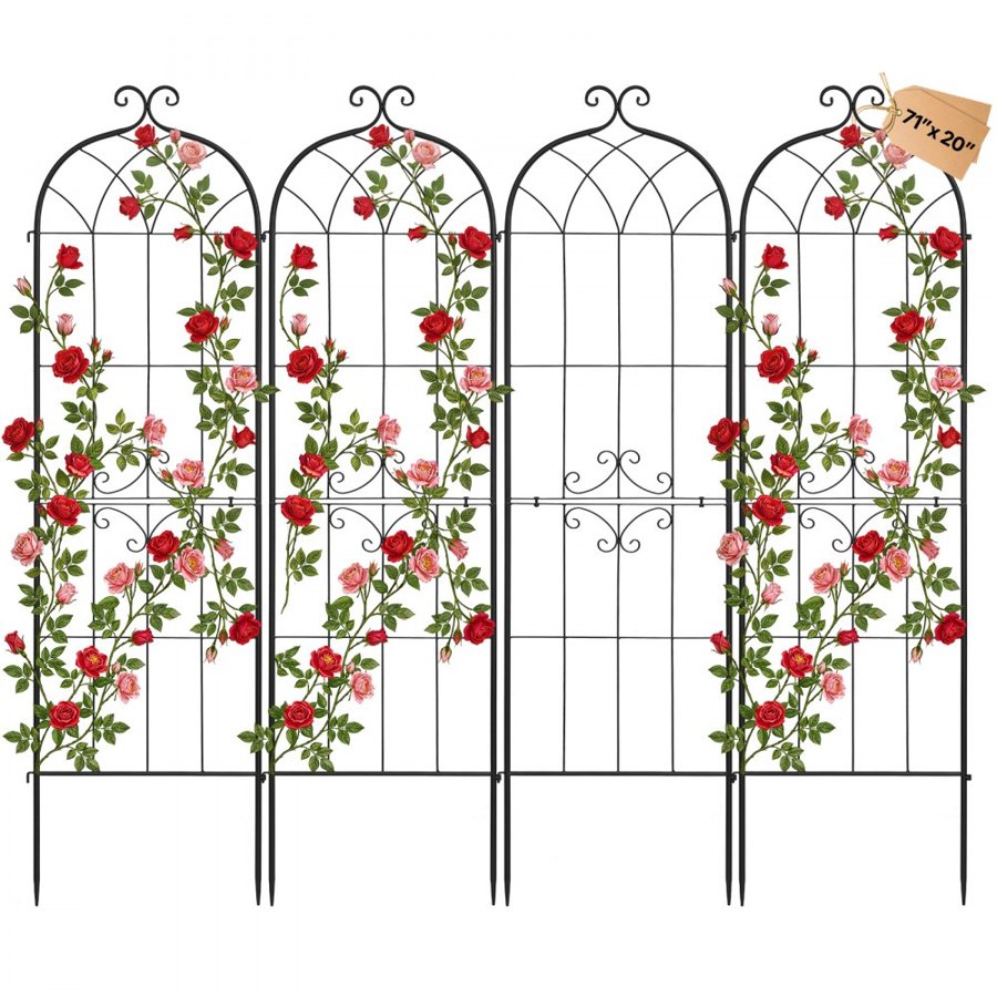 VEVOR Garden Trellis, 180 x 52.5 cm Rose Trellis, 4 Packs Garden Flower Rose Trellises with Powder-Coated Finish & Convenient Locking Design, Plant Support Trellises for Flowers, Vegetables, Roses