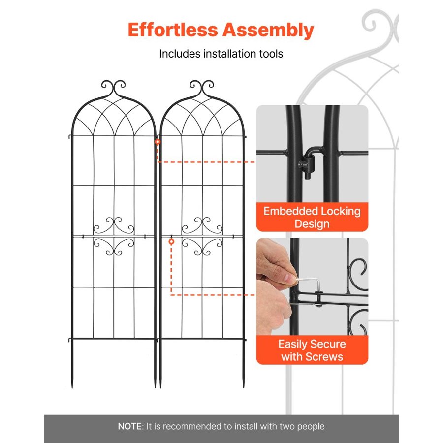 VEVOR Garden Trellis, 180 x 52.5 cm Rose Trellis, 4 Packs Garden Flower Rose Trellises with Powder-Coated Finish & Convenient Locking Design, Plant Support Trellises for Flowers, Vegetables, Roses