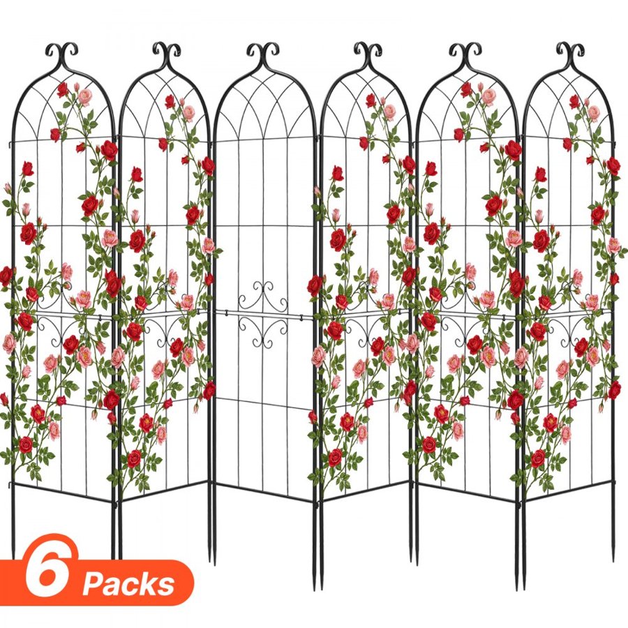 VEVOR Garden Trellis, 180 x 52.5 cm Rose Trellis, 6 Packs Garden Flower Rose Trellises with Powder-Coated Finish & Convenient Locking Design, Plant Support Trellises for Flowers, Vegetables, Roses