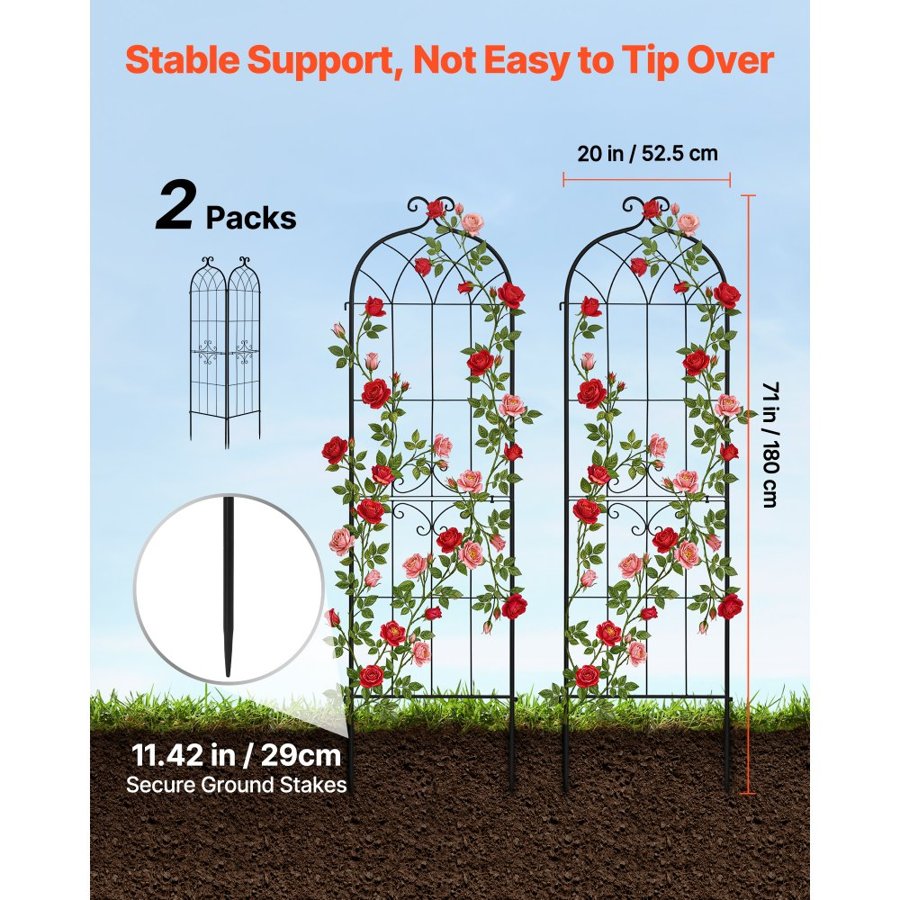 VEVOR Garden Trellis, 180 x 52.5 cm Rose Trellis, 2 Packs Garden Flower Rose Trellises with Powder-Coated Finish & Convenient Locking Design, Plant Support Trellises for Flowers, Vegetables, Roses