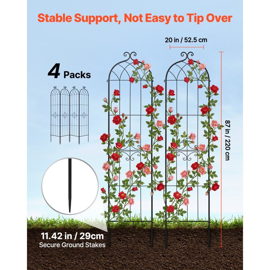 VEVOR Garden Trellis for Climbing Roses – 87×20 in, 4 Pack