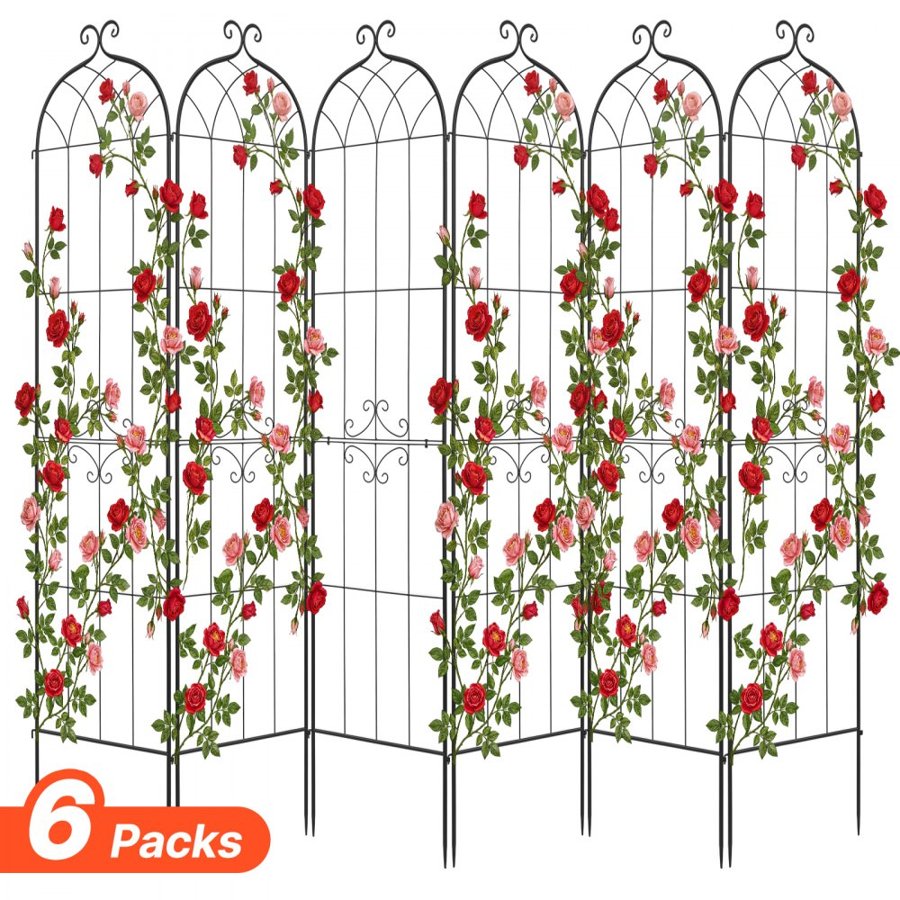 VEVOR Garden Trellis, 220 x 52.5 cm Rose Trellis, 6 Packs Garden Flower Rose Trellises with Powder-Coated Finish & Convenient Locking Design, Plant Support Trellises for Flowers, Vegetables, Roses