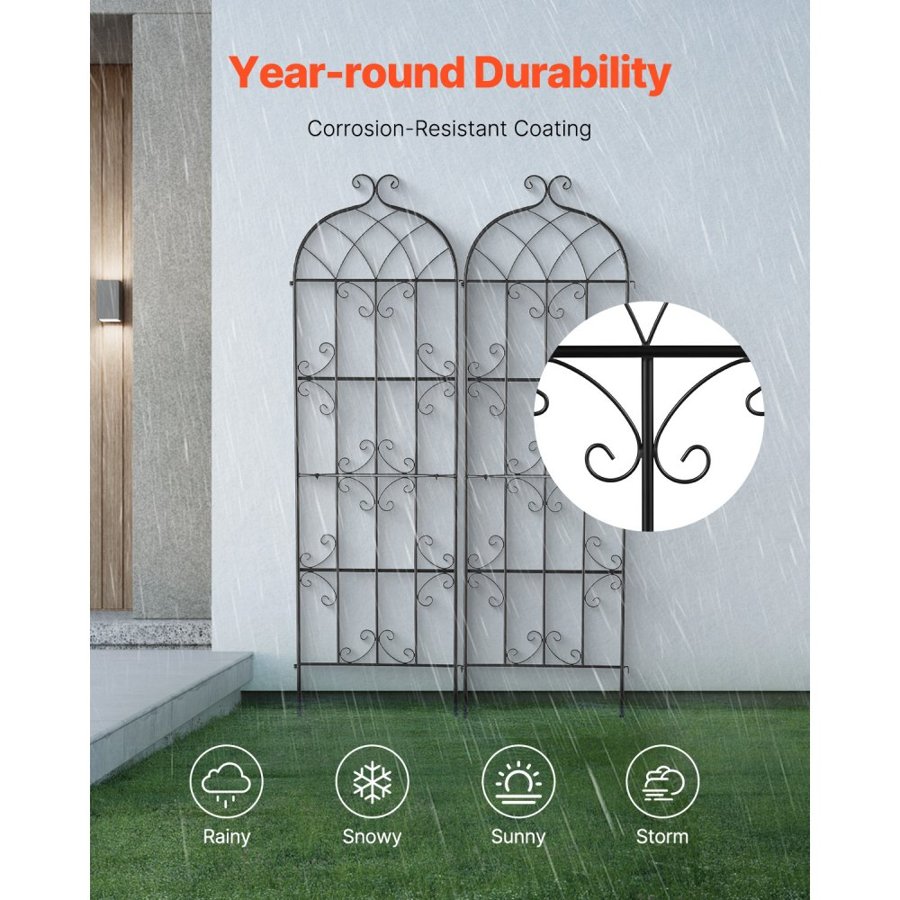 VEVOR Garden Trellis for Climbing Plants, 71 x 20 in, 2 Packs Rustproof Metal Garden Flower Trellis, Outdoor Climbing Rose Trellis Cucumbers Support, Decorative Clematis Trellis for Courtyards Lawns