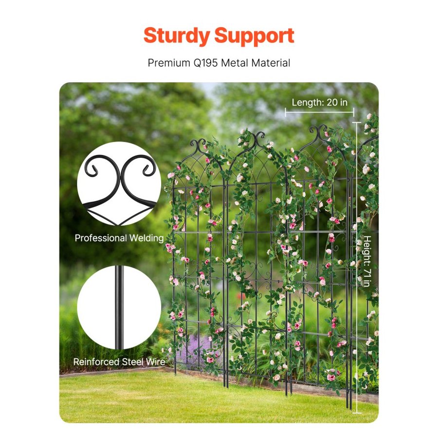 VEVOR Garden Trellis for Climbing Plants, 71 x 20 in, 4 Packs Rustproof Metal Garden Flower Trellis, Outdoor Climbing Rose Trellis Cucumbers Support, Decorative Clematis Trellis for Courtyards Lawns