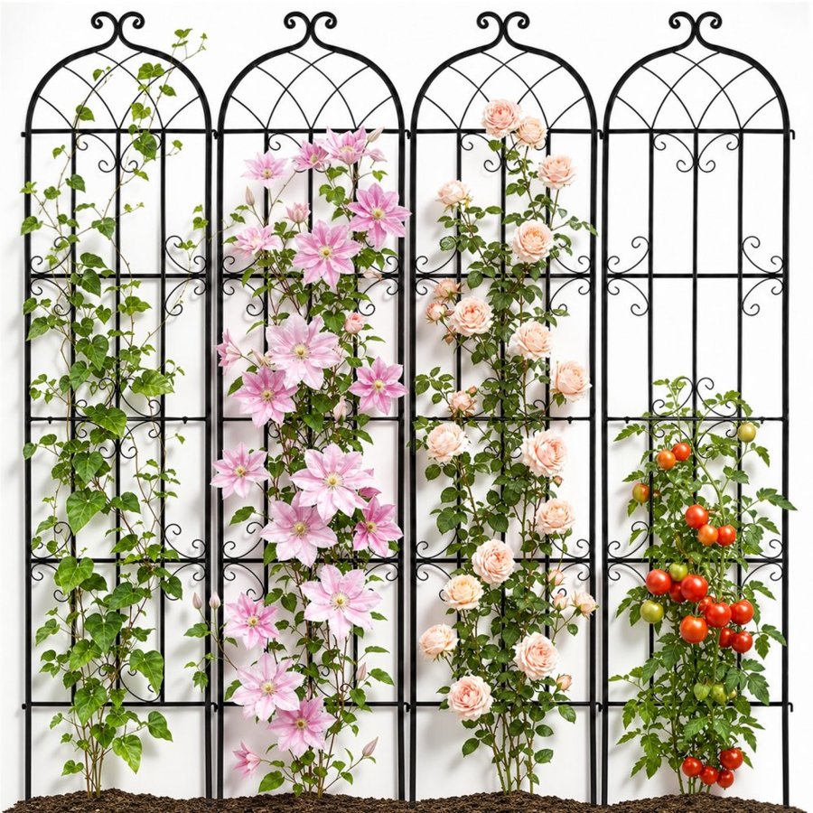 VEVOR Garden Trellis for Climbing Plants, 87 x 20 in, 4 Packs Rustproof Metal Garden Flower Trellis, Outdoor Climbing Rose Trellis Cucumbers Support, Decorative Clematis Trellis for Courtyards Lawns