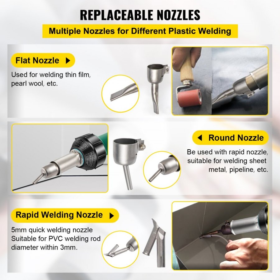 VEVOR Roofing Welder, 8 Pcs PVC Welding Gun, 1600W Hot Air Plastic Welder, 220V PVC Heat Gun, Plastic Welder with Mica Pipe Heating Core, Stepless Temperature Regulation 104-1112 °F Plastic Welder Kit