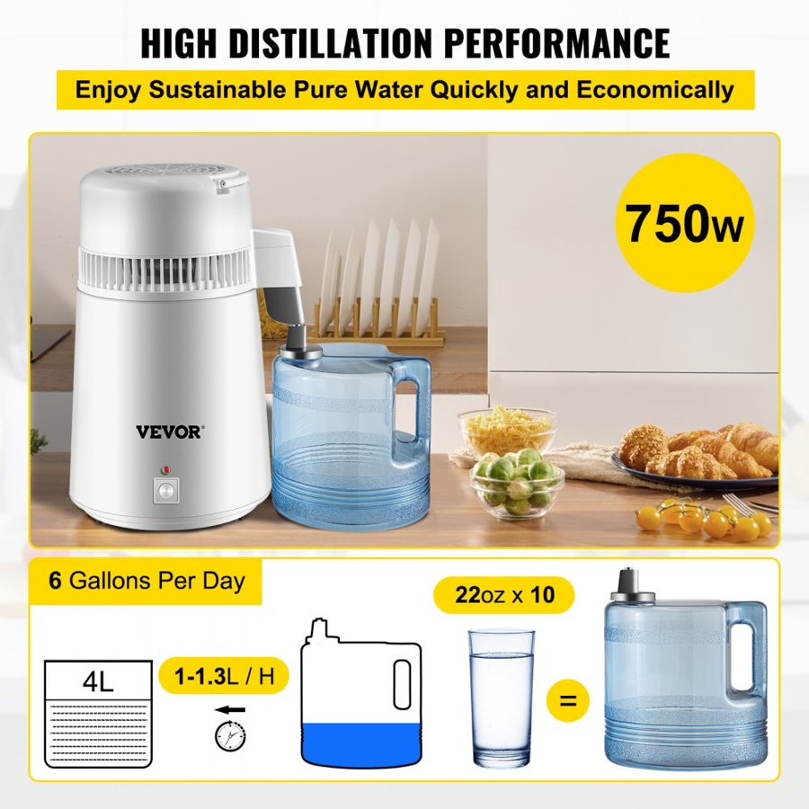 VEVOR Pure Water Distiller—4L 1L/H 220V Water Purifier