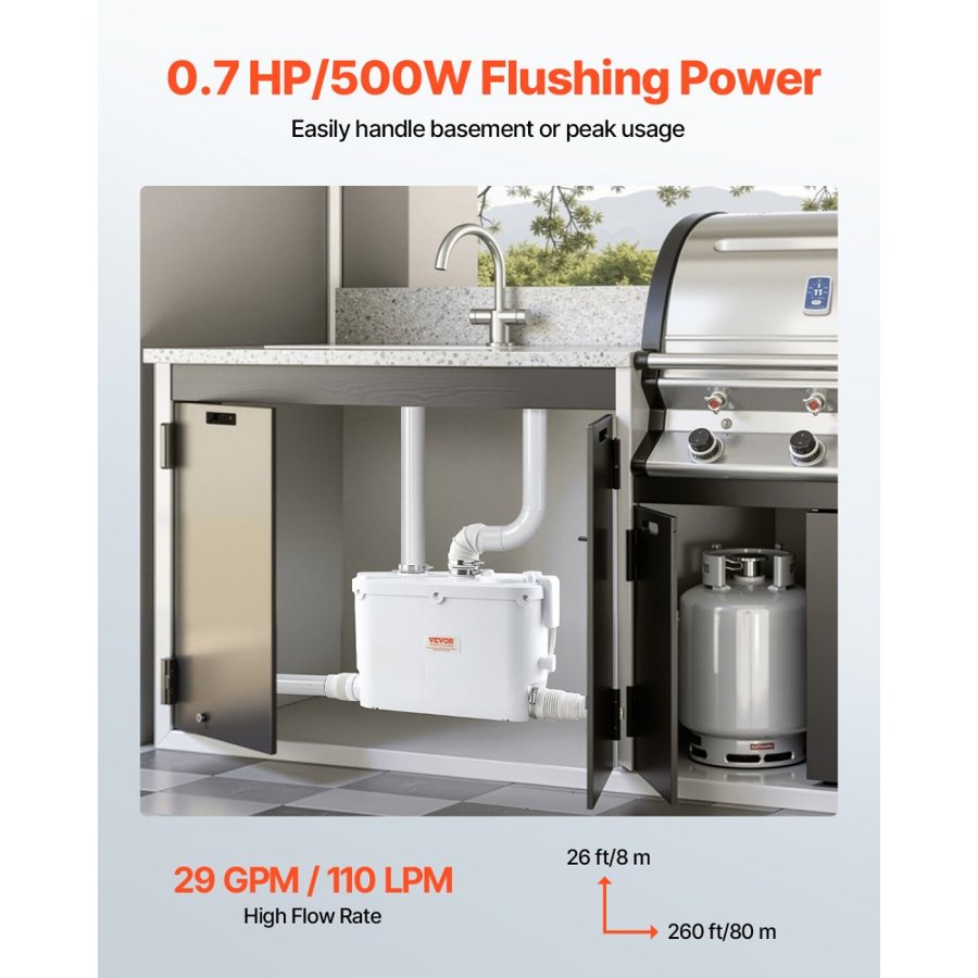 VEVOR Waste Water Disposal Pump – 500W, 29 GPM, 4 Inlets