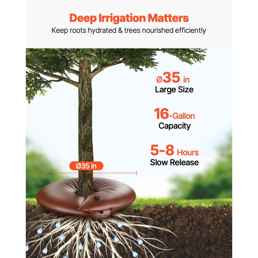 VEVOR Tree Watering Rings, 4 Pcs 16 Gallons Tree Watering Bags, 6-9 Hours Slow Release, Refillable Planting Water Bags, Water Saving, Heavy Duty Watering System for Shrub Tree Root Drip Irrigation
