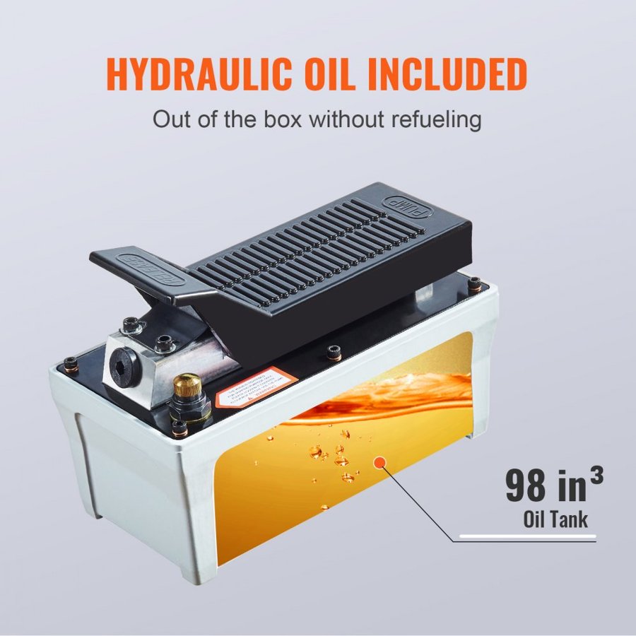 VEVOR Air Hydraulic Pump, 6895 bar 1.9L Reservoir, NPT 10mm Oil Outlet, NPT 6.4 mm Inlet, 2m Pipe, Foot Actuated Hydraulic Pump Air Treadle for Auto Body Frame Machines and Pulling Post, Gray
