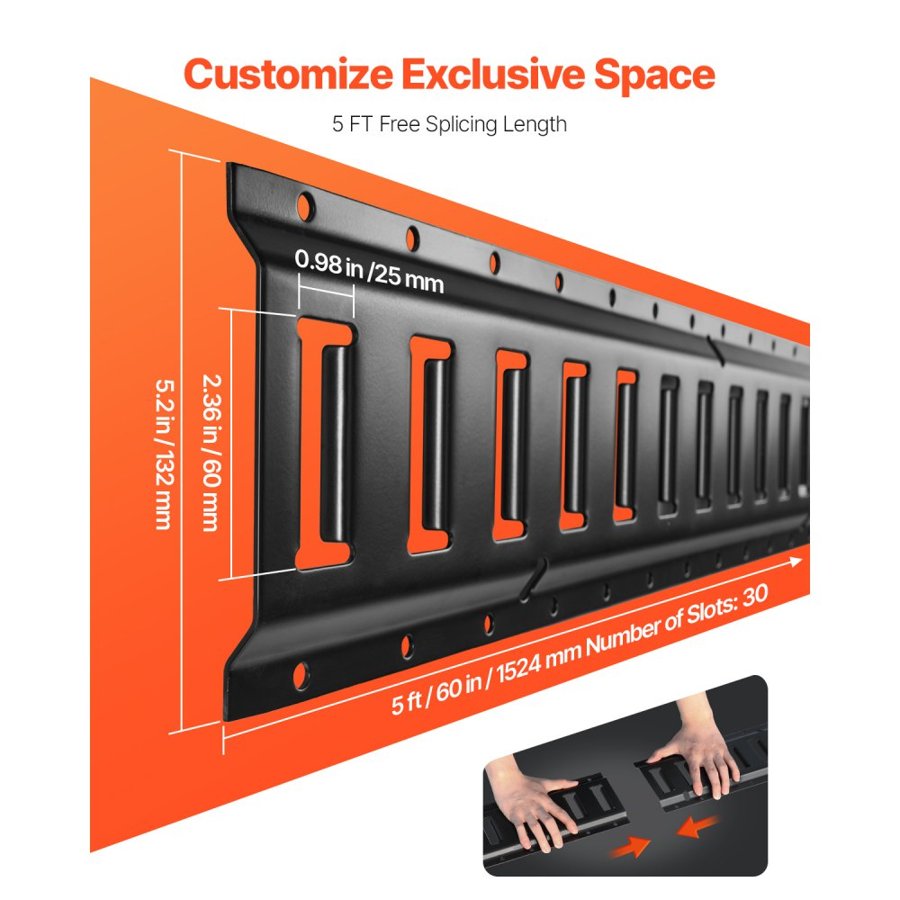 VEVOR E Track Tie-Down Rail Kit, 30PCS 152.4 cm E-Tracks Set Includes 4 Steel Rails & 2 Single Slot & 8 O Rings & 8 Tie-Offs w/ D-Ring & 8 End Caps, Securing Accessories for Cargo, Motorcycles, and Bikes