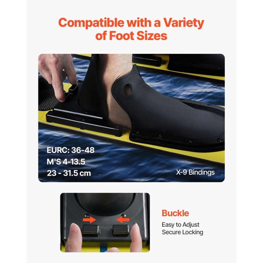 VEVOR Water Skis 170.2 cm / 67 inch, Water Ski with X-9 Adjustable Horseshoe Bindings & Padded Rear Toe Plate, High-gloss UV Coating Waterskis Combo for Adults Up to 136 kg