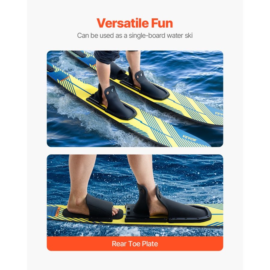 VEVOR Water Skis 170.2 cm / 67 inch, Water Ski with X-9 Adjustable Horseshoe Bindings & Padded Rear Toe Plate, High-gloss UV Coating Waterskis Combo for Adults Up to 136 kg