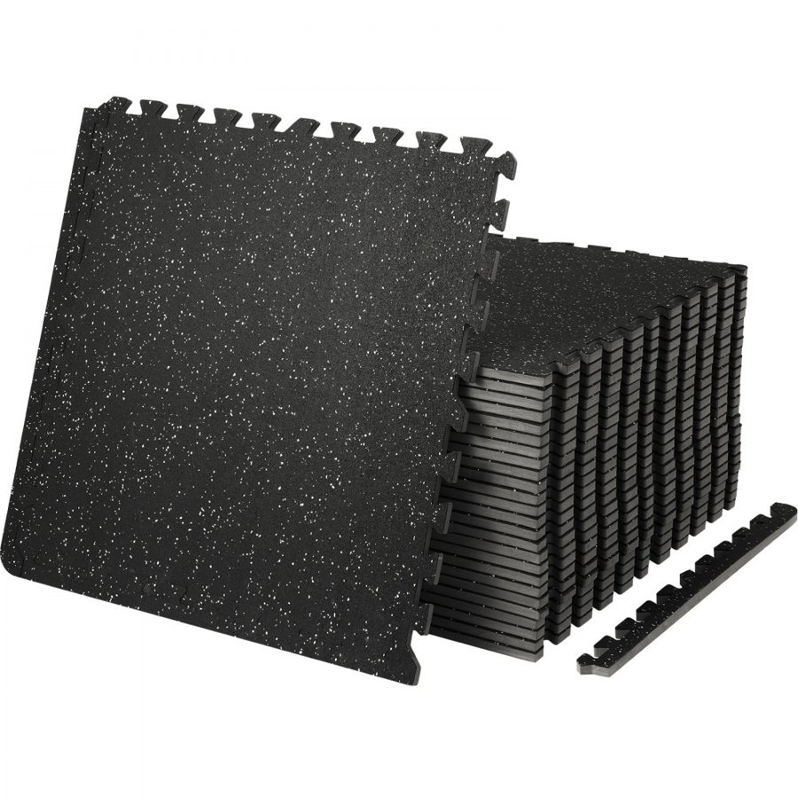 VEVOR 25 PCS 12.70 mm Thick Gym Floor Mats, 60.96 x 60.96 cm EVA Foam & Rubber Top Interlocking Workout Floor Mats with 9.29 m² Coverage, Waterproof Exercise Puzzle Flooring for Gym, Home, Garage, Basement