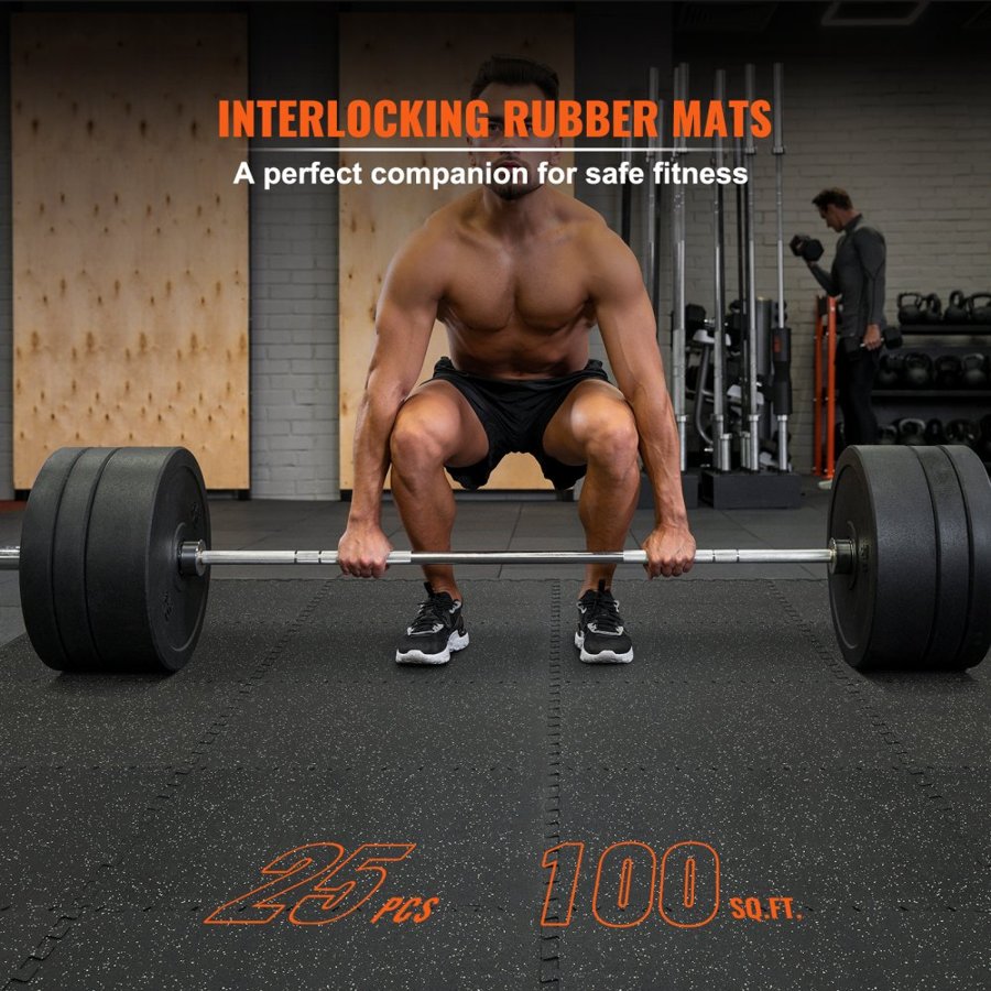 VEVOR 25 PCS 12.70 mm Thick Gym Floor Mats, 60.96 x 60.96 cm EVA Foam & Rubber Top Interlocking Workout Floor Mats with 9.29 m² Coverage, Waterproof Exercise Puzzle Flooring for Gym, Home, Garage, Basement