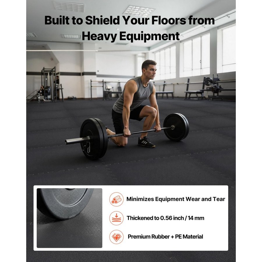VEVOR Interlocking Rubber Exercise Mats – 12 PC, 24x24x0.56"