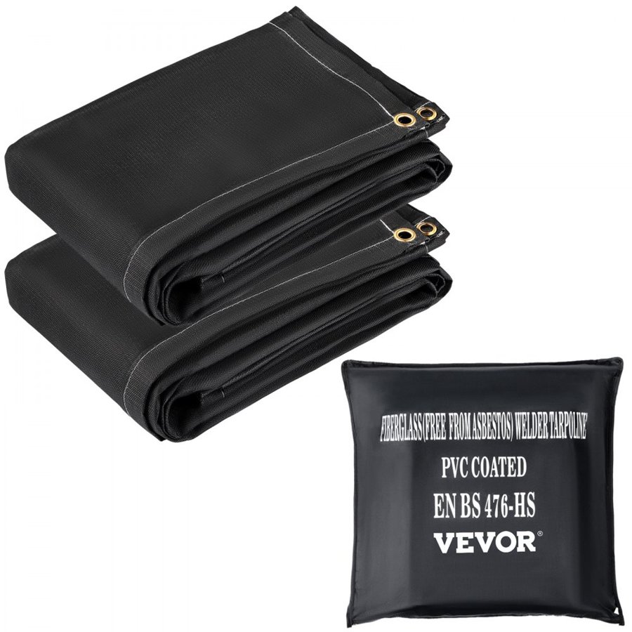 VEVOR Fire Blankets, 2 Pack Welding Blankets, 6\' x 10\' Fire Suppression Blanket, 1022 °F Flame Retardant Blanket, Black Fire Emergency Blankets, Fiberglass Fire Retardant Blanket with 8 Brass Gromme