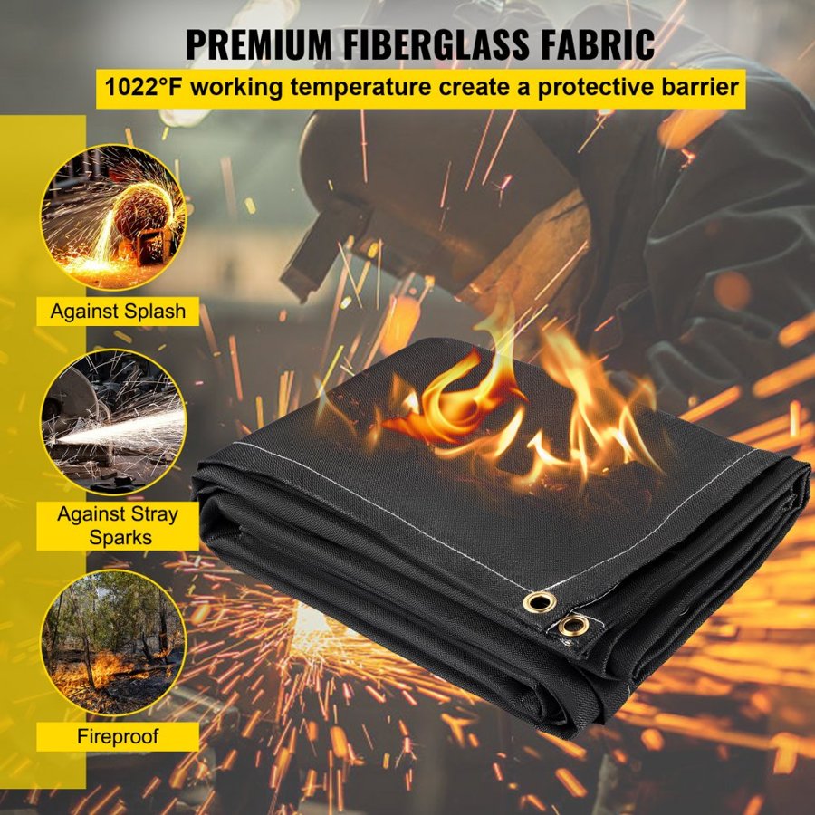 VEVOR Fire Blankets, 2 Pack Welding Blankets, 6\' x 10\' Fire Suppression Blanket, 1022 °F Flame Retardant Blanket, Black Fire Emergency Blankets, Fiberglass Fire Retardant Blanket with 8 Brass Gromme