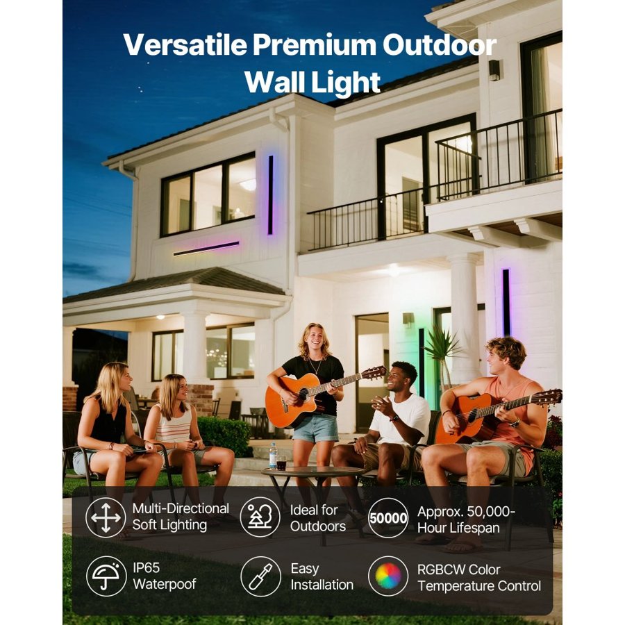 VEVOR RGB Outdoor Wall Lights – 39.4″, IP65, Dimmable Sconce