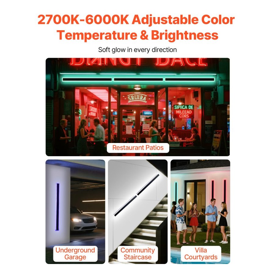 VEVOR RGB Outdoor Wall Lights – 39.4″, IP65, Dimmable Sconce