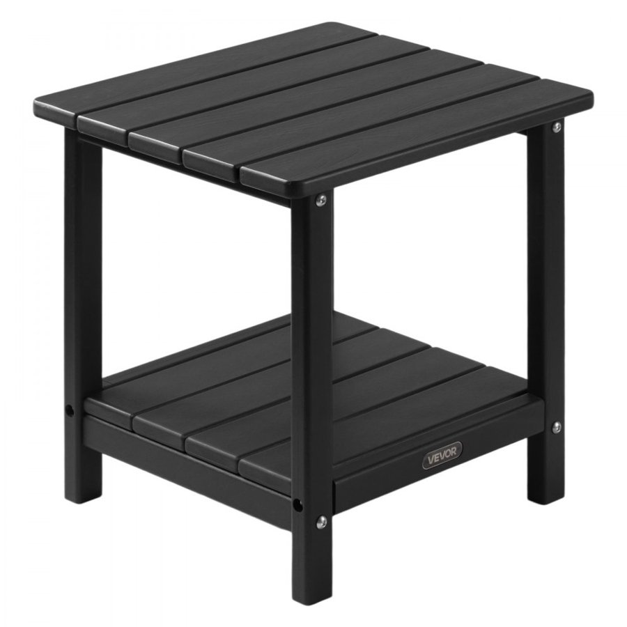 VEVOR Black Plastic Outdoor Side Table – 2-Tier HDPE