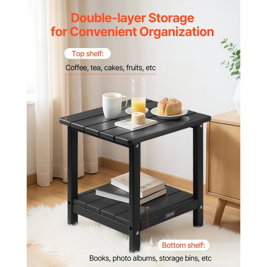 VEVOR Black Plastic Outdoor Side Table – 2-Tier HDPE