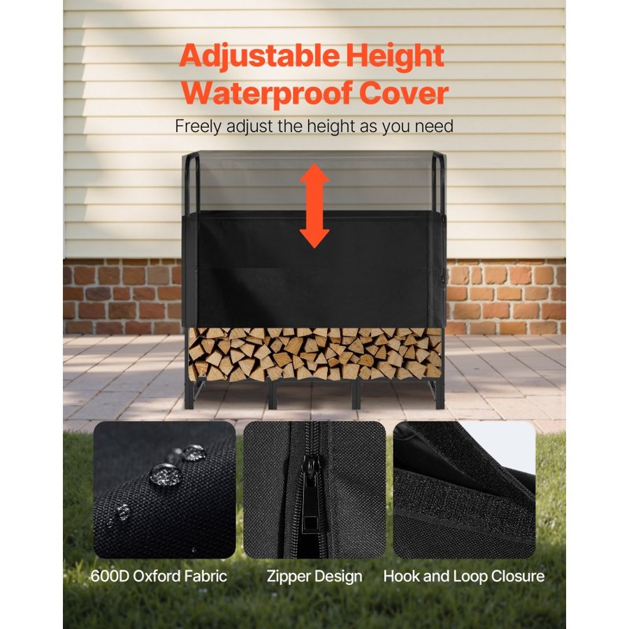 VEVOR 4 ft Firewood Rack – 1/4 Cord Storage, 400 lb Capacity