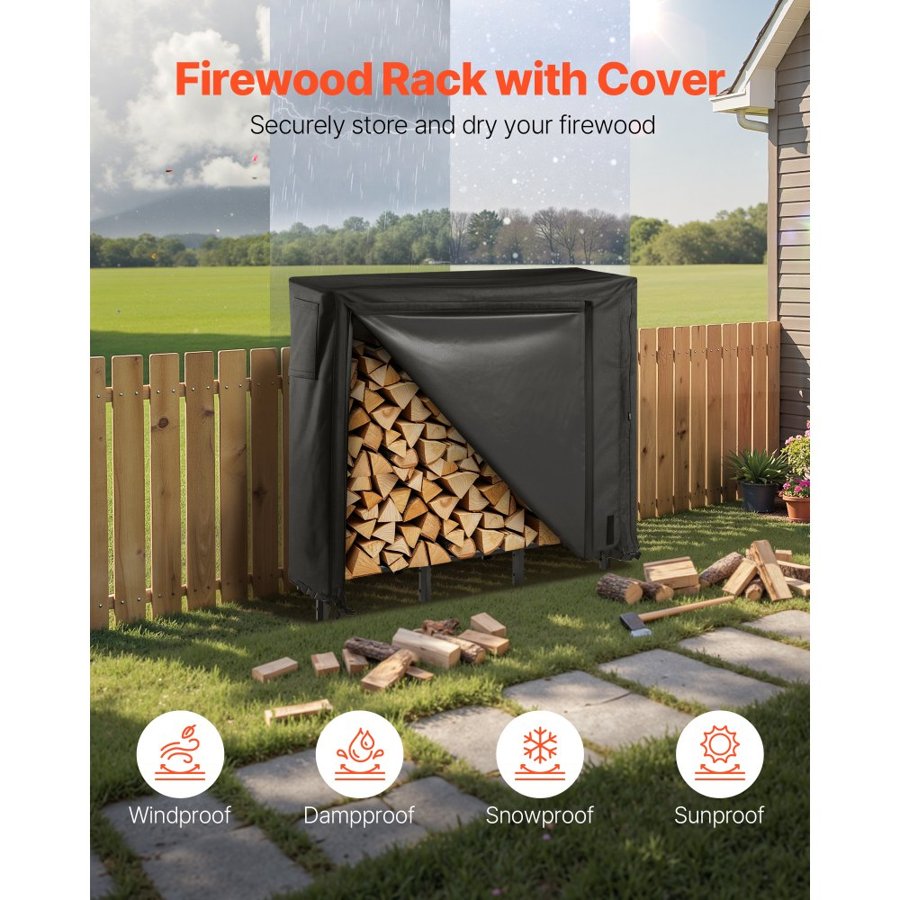 VEVOR 1/4 Cord Firewood Rack – 4 Ft, 400 Lb Steel Frame