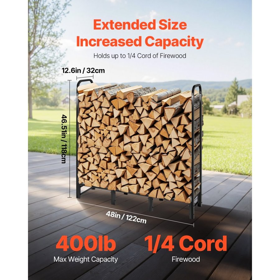 VEVOR 1/4 Cord Firewood Rack – 4 Ft, 400 Lb Steel Frame