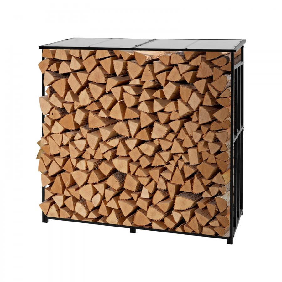 VEVOR Firewood Rack with Sloped Roof, 1.85m Outdoor Firewood Holder, 1/4 Cord Log Storage Shed, 299kg Max Weight Capacity, Powder-Coated Metal Wood Storage Rack for Fireplace Deck Backyard Garden