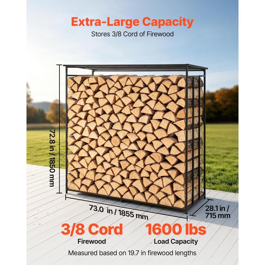 VEVOR Metal Firewood Rack – 1855 mm, 730 kg Capacity