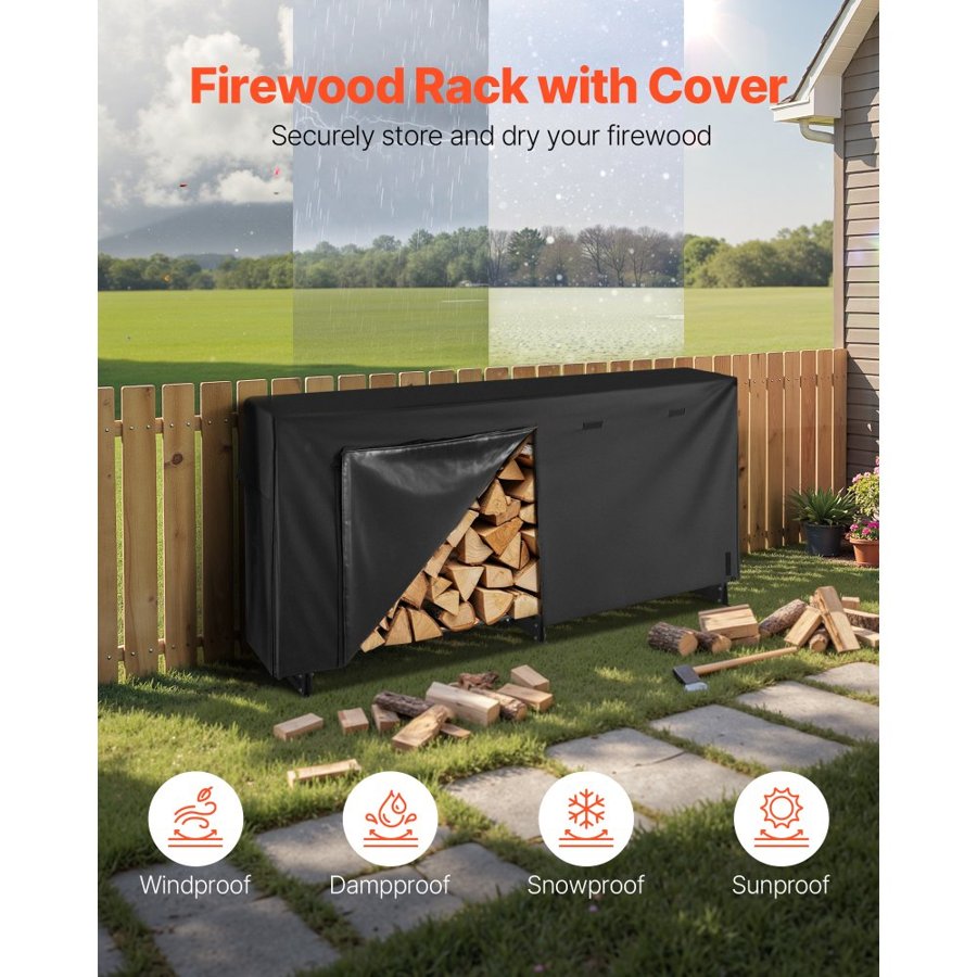 VEVOR Outdoor Firewood Rack with Cover – 8 Ft, 1/2 Cord