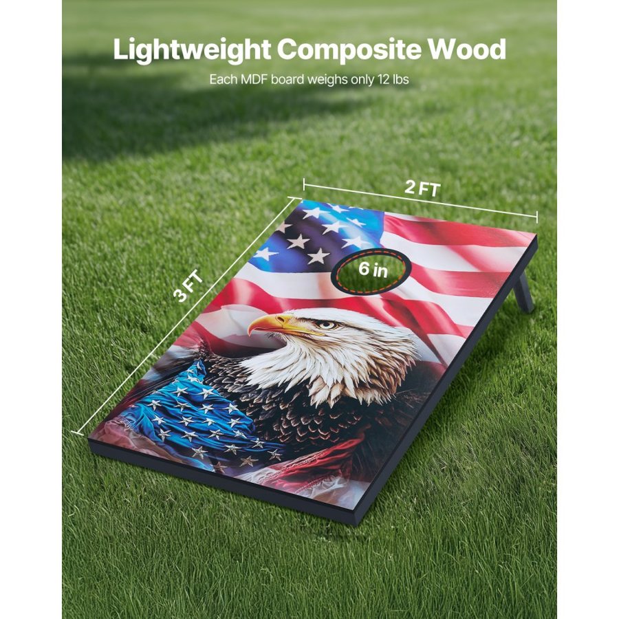 VEVOR Cornhole Set, 3x2 ft Corn Hole Game Boards, MDF Wood Portable Toss Board, Indoor and Outdoor Cornhole Play for Adults, Include 8 Bean Bags and Carrying Case, for Yard, Backyard, Beach, Camping