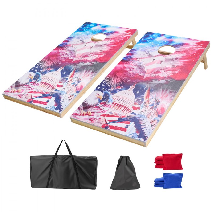 VEVOR Cornhole Set, 4x2 ft Corn Hole Game Boards, Solid Wood Portable Toss Board, Indoor and Outdoor Cornhole Play for Adults, Include 8 Bean Bags and Carrying Case, for Yard, Backyard, Beach, Camping