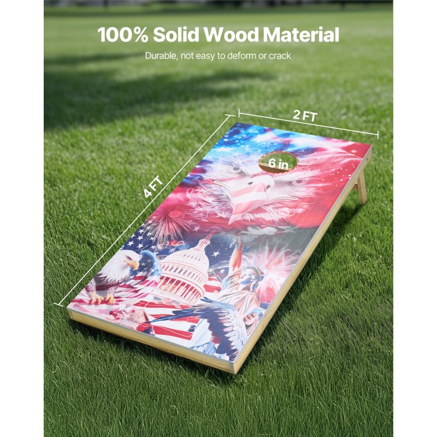 VEVOR Cornhole Set, 4x2 ft Corn Hole Game Boards, Solid Wood Portable Toss Board, Indoor and Outdoor Cornhole Play for Adults, Include 8 Bean Bags and Carrying Case, for Yard, Backyard, Beach, Camping