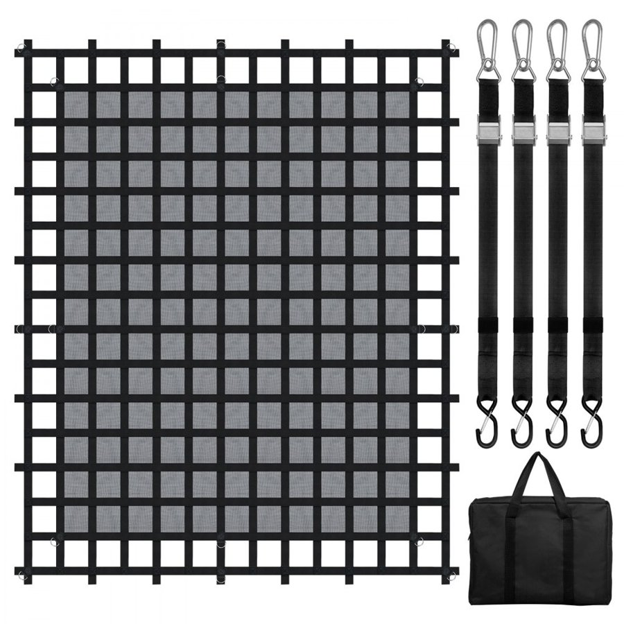 VEVOR Cargo Net, 120 in x 105 in, Heavy Duty Truck Cargo Net for Truck Bed, 4 Adjustable Straps with Carabiners & S-Hooks, Wear-resistant & Weather-proof, Suitable for Pickup, Truck, Jeep, SUV, Boat
